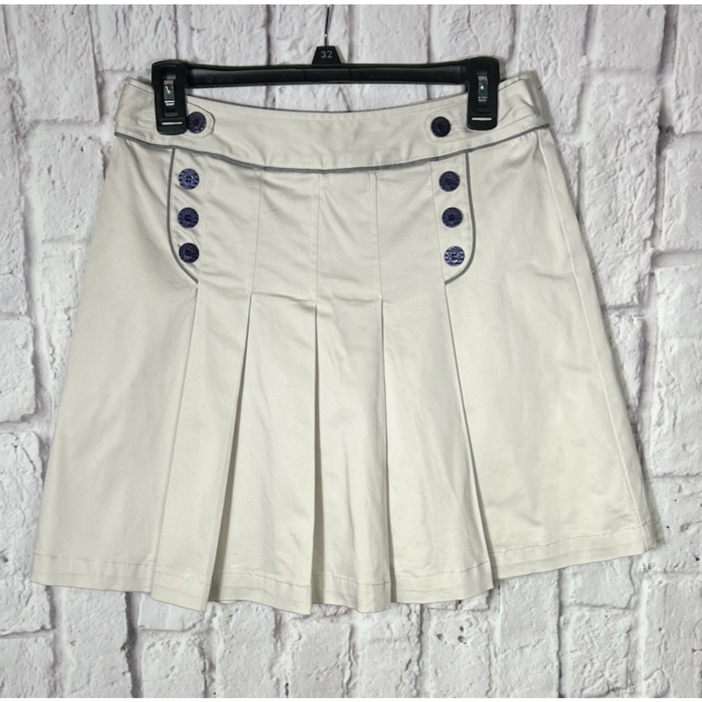 Barrie Pleated Mini Tennis Skirt Preppy Ivy League School Girl Beige Size M